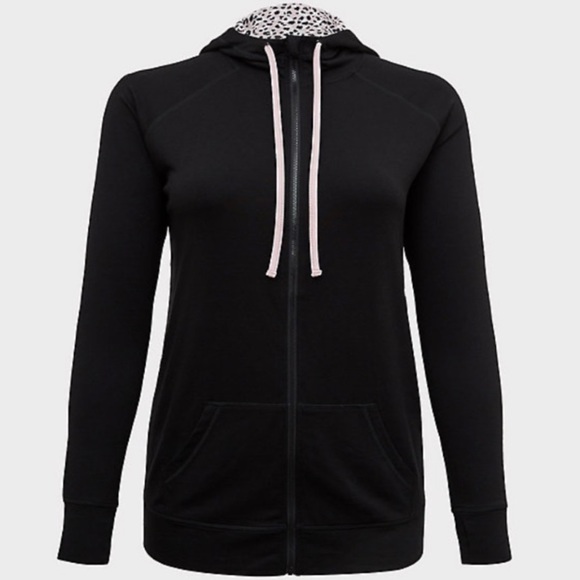 Torrid Women’s Zip Up Black & Leopard Relaxed Active Hoodie Sweater Size 1X - Picture 4 of 9